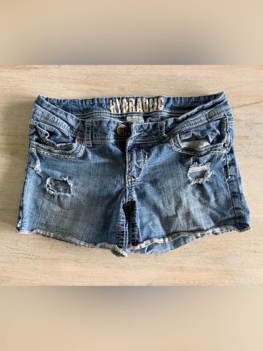 Hydraulic Women's Light Blue Distressed Denim Cutoff Shorts